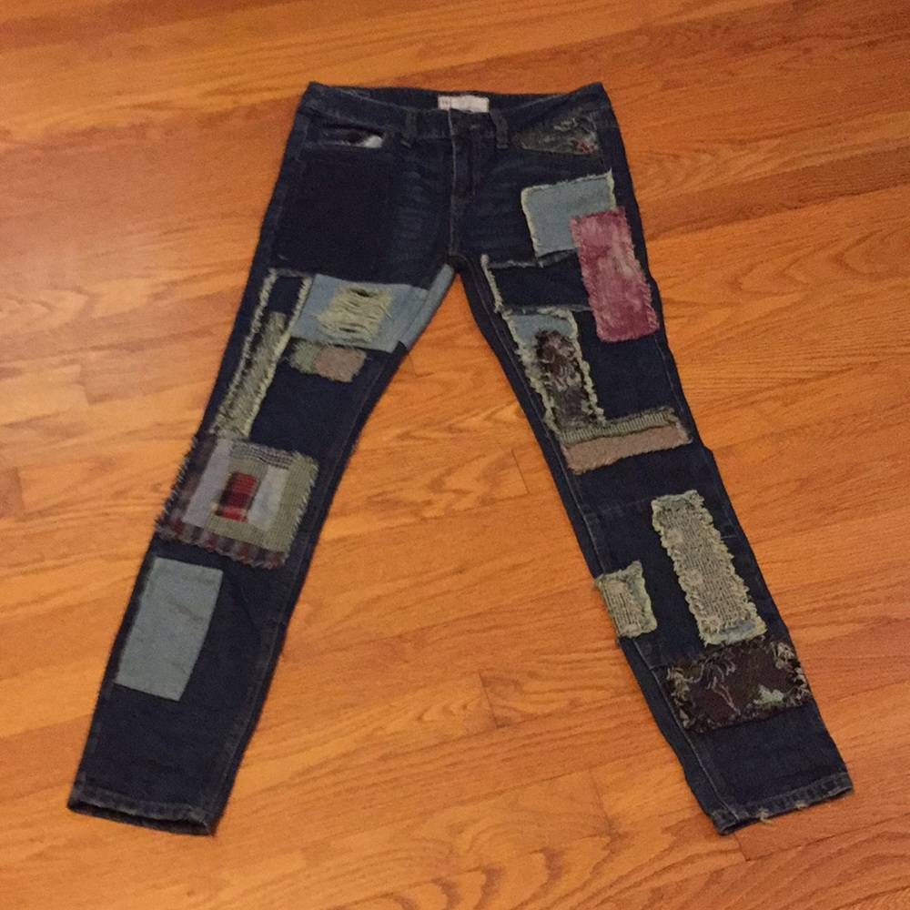 Free People skinny patchwork jeans. Size 24